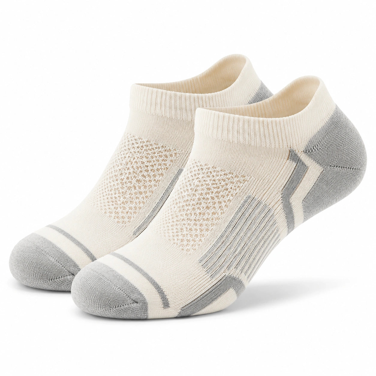 Chaussettes basses 35-38 en maille beige et gris avec zones texturées sportives