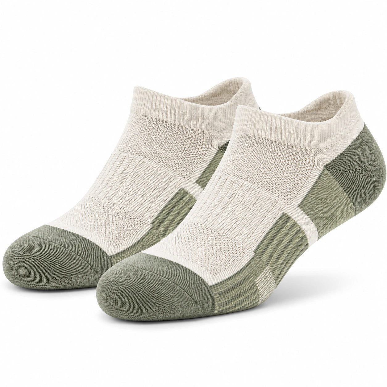 Chaussettes basses 39-42 en maille beige et vert kaki - respirantes et sportives