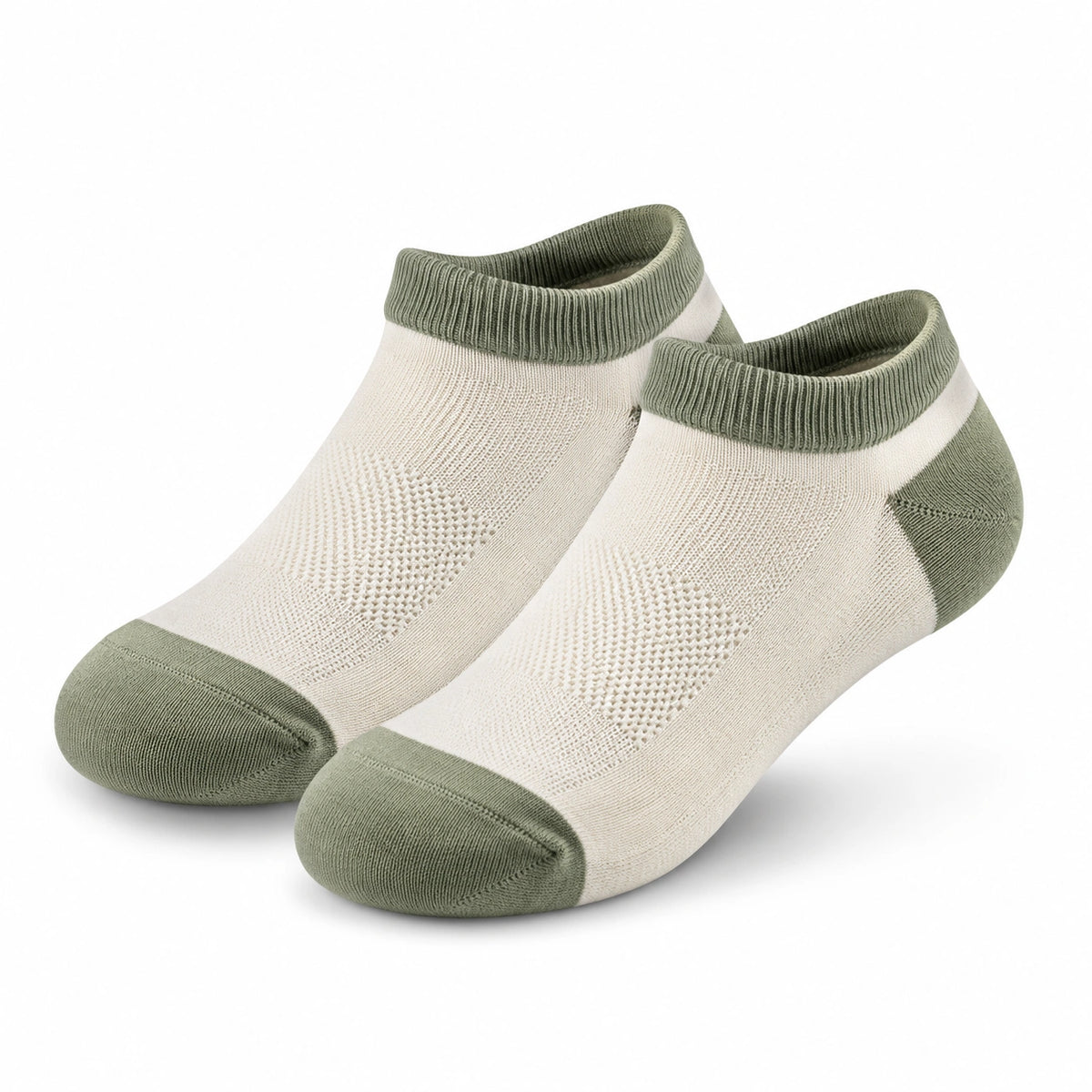 Chaussettes cheville 39-42 en maille écru et vert style sportif