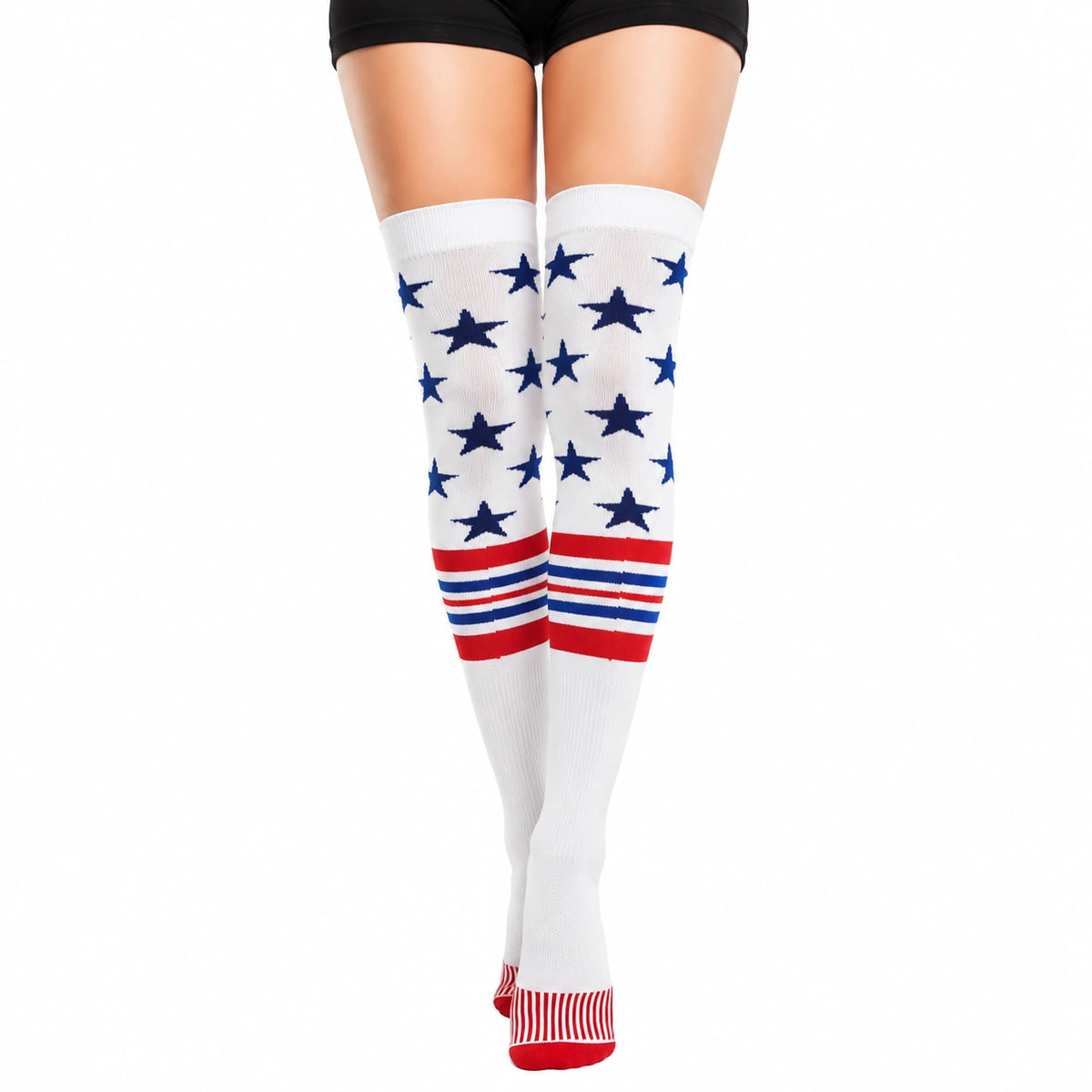 Chaussettes hautes 39-42 en textile blanc rouge bleu à étoiles style sport