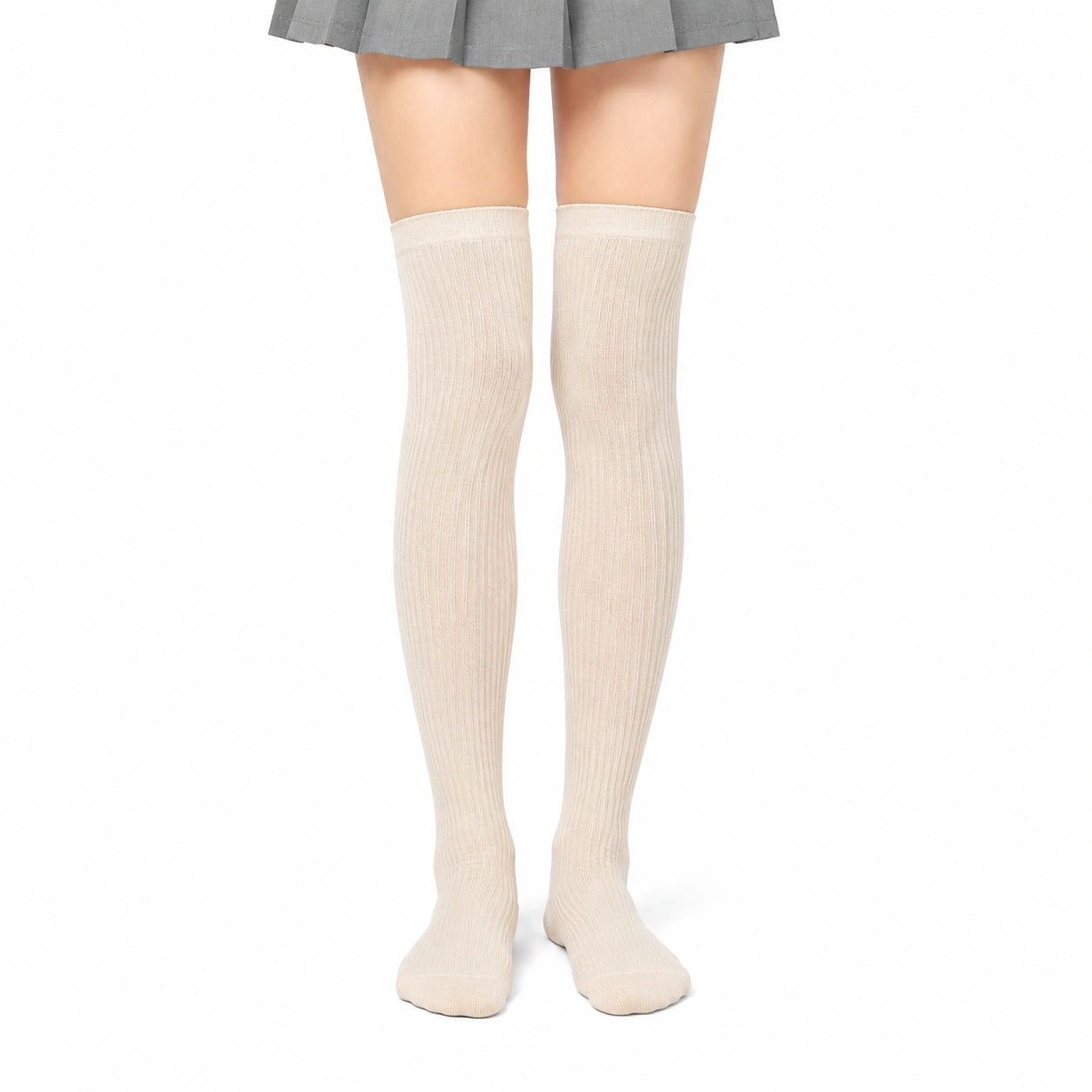 Chaussettes hautes 35-38 en maille beige côtelée style classique