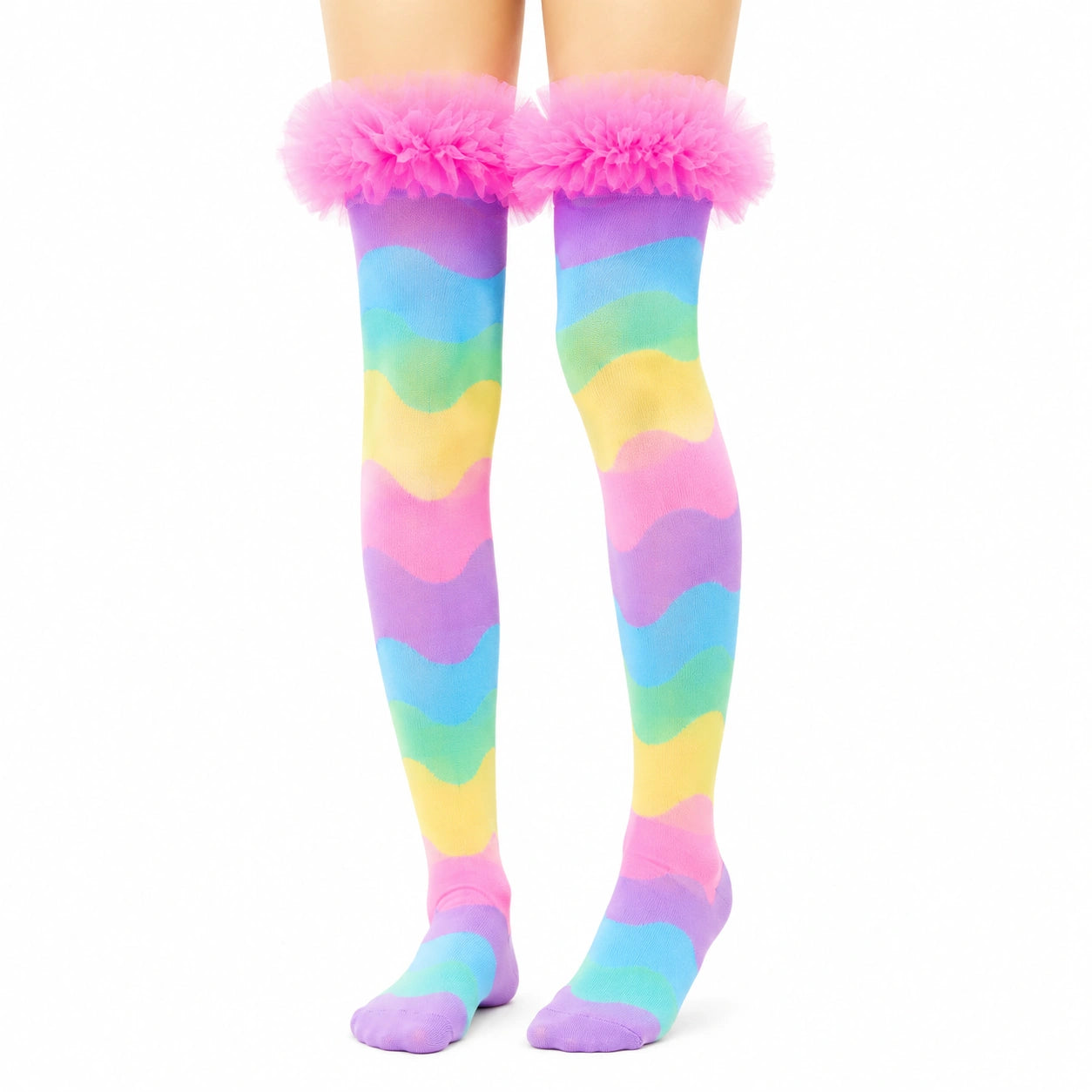 Chaussettes hautes 35-38 en maille multicolore à volants style fantaisie