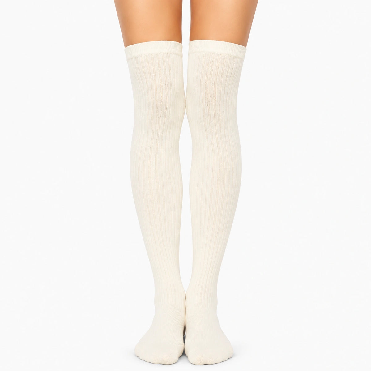 Chaussettes hautes 35-38 en maille côtelée écru style classique