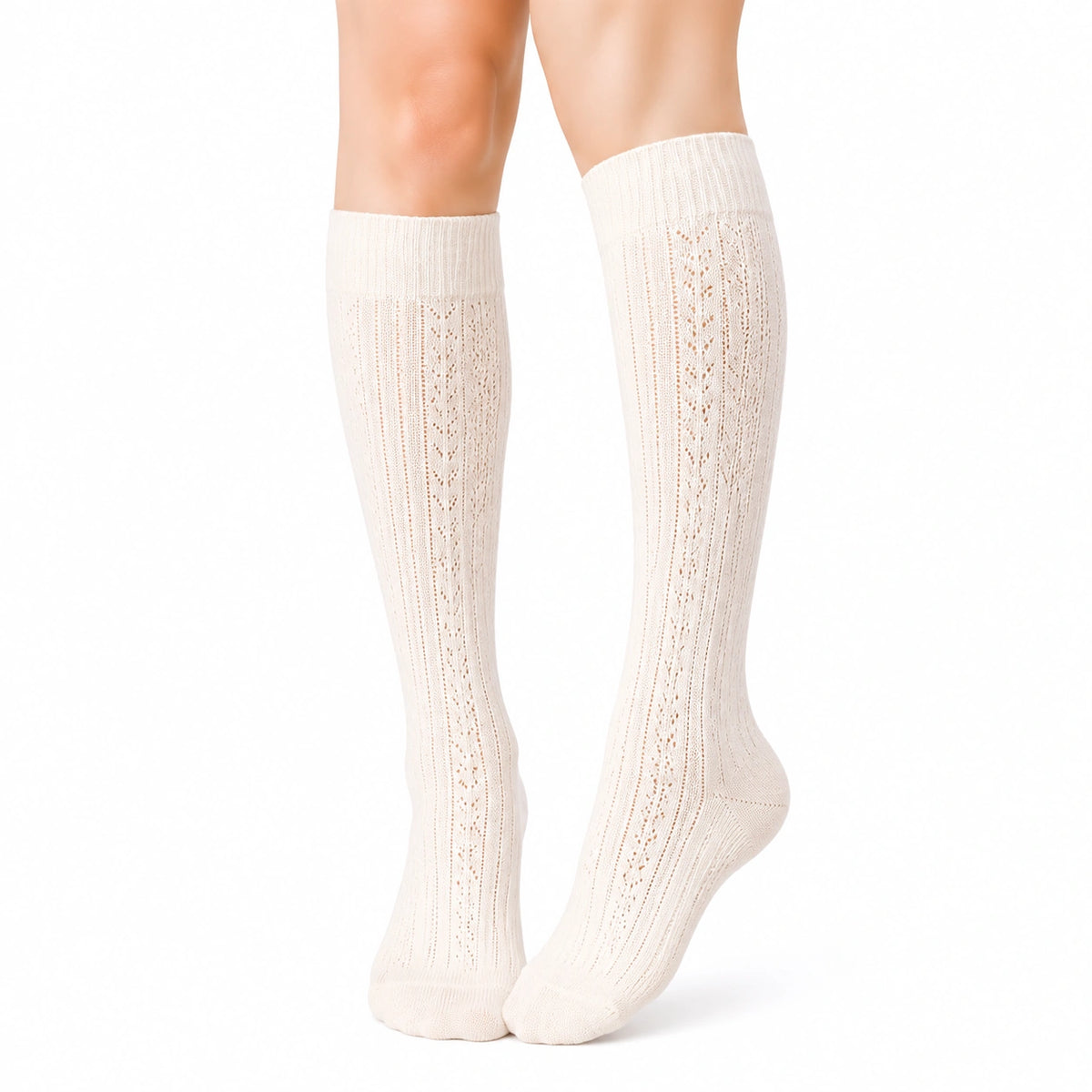 Chaussettes hautes 35-38 en maille écrue ajourée style classique