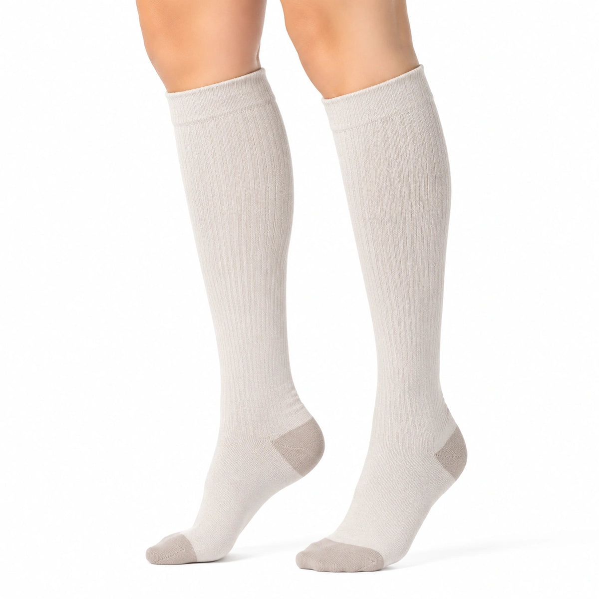 Chaussettes hautes 35-38 en maille côtelée beige style classique