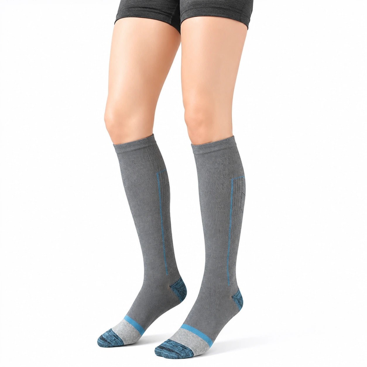Chaussettes hautes 39-42 gris bleu en maille textile style côtelé pour sport