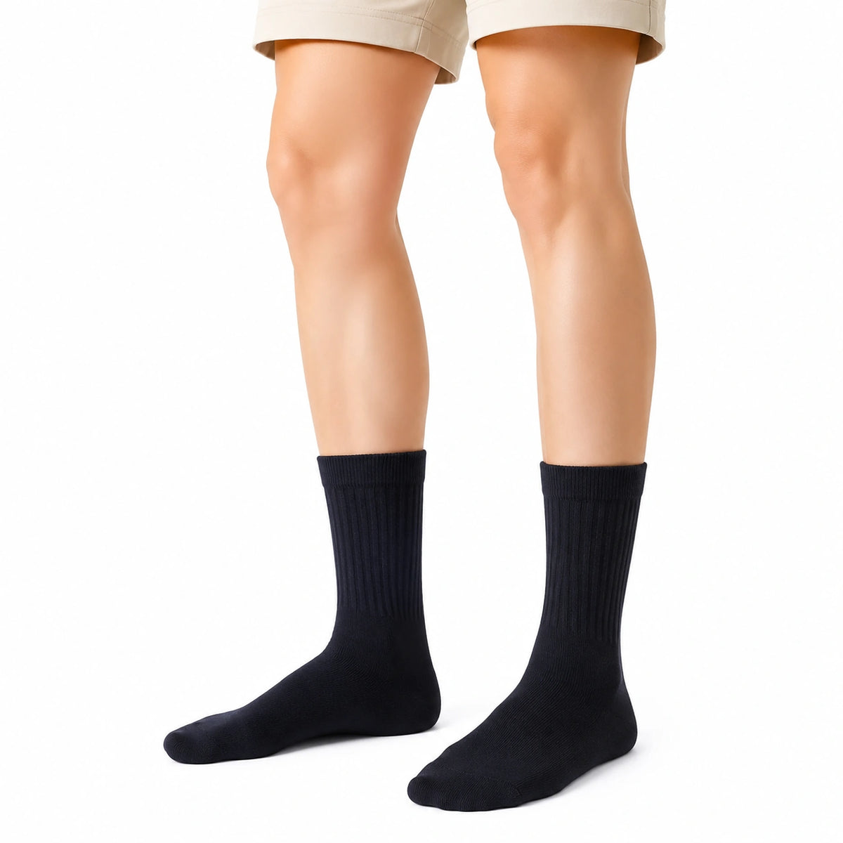 Chaussettes mi-mollet 43-46 en maille textile noire côtelée pour usage quotidien