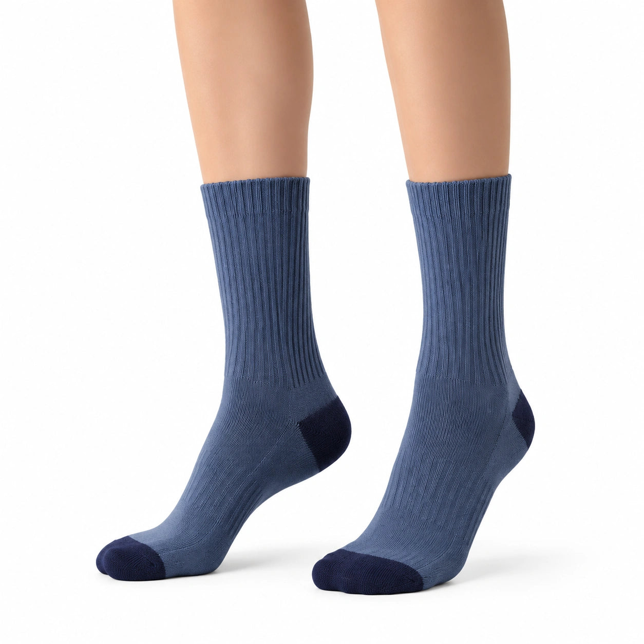 Chaussettes mi-mollet 35-38 bleu côtelées en maille textile pour usage quotidien