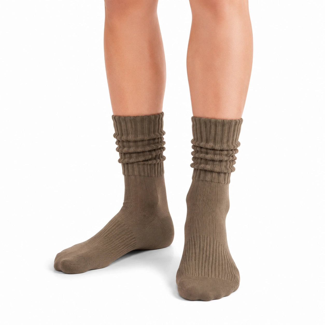 Chaussettes mi-mollet 39-42 en maille marron à revers côtelé style décontracté