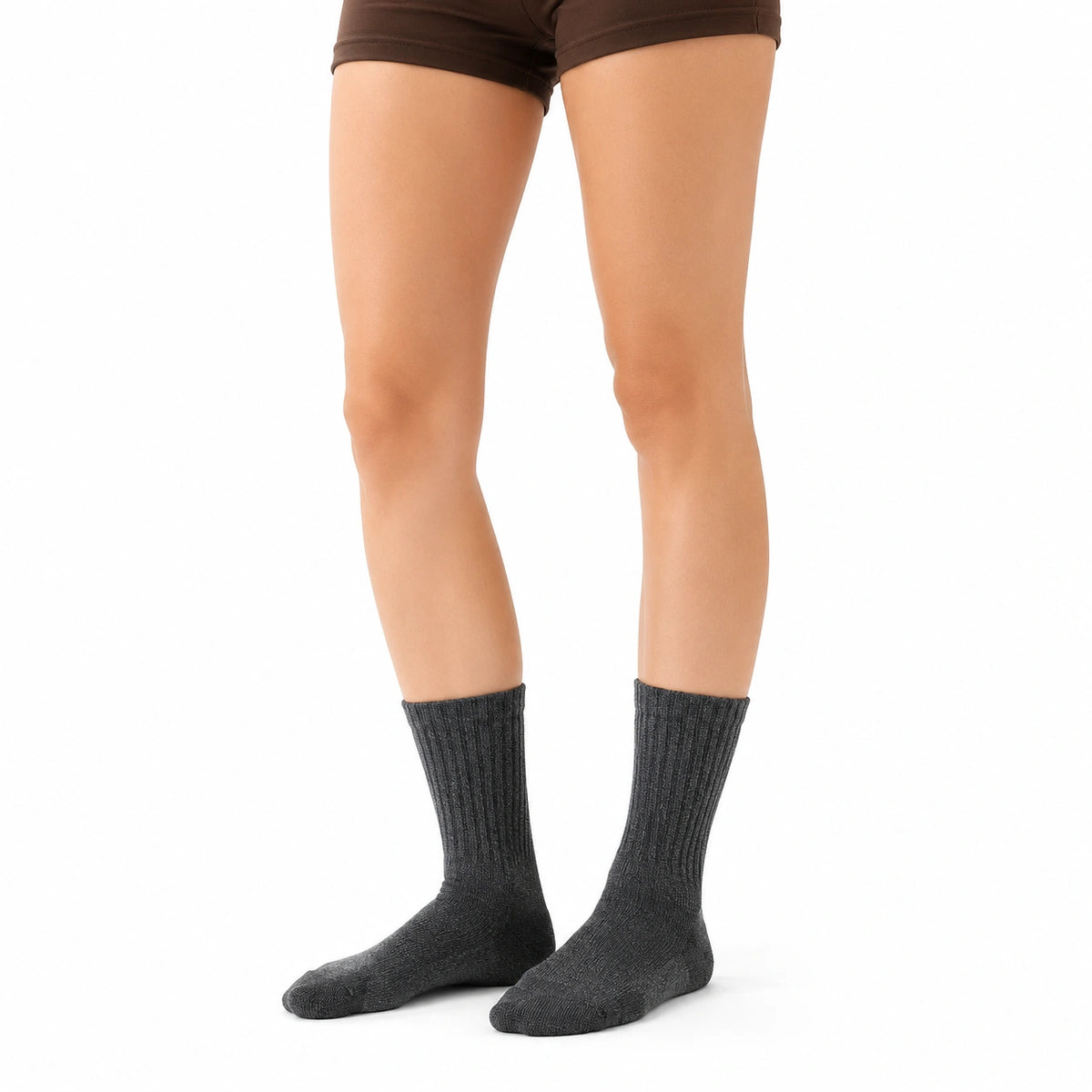 Chaussettes mi-mollet 39-42 en maille textile gris anthracite côtelées