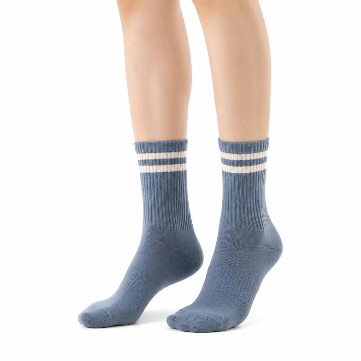 Chaussettes mi-mollet 39-42 en maille bleue à rayures style sportif